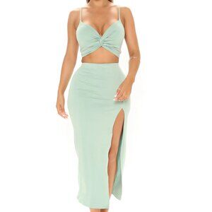 Fashion Nova Pale Sage Green Crop Top & Maxi Skirt Set Size Small
